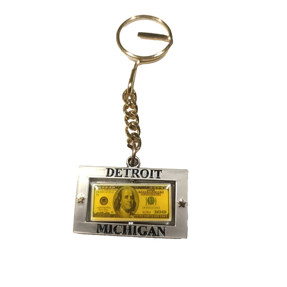 Detroit Michigan 100 Dollar Bill Spinner Metal Keychain - Picture 2 of 5